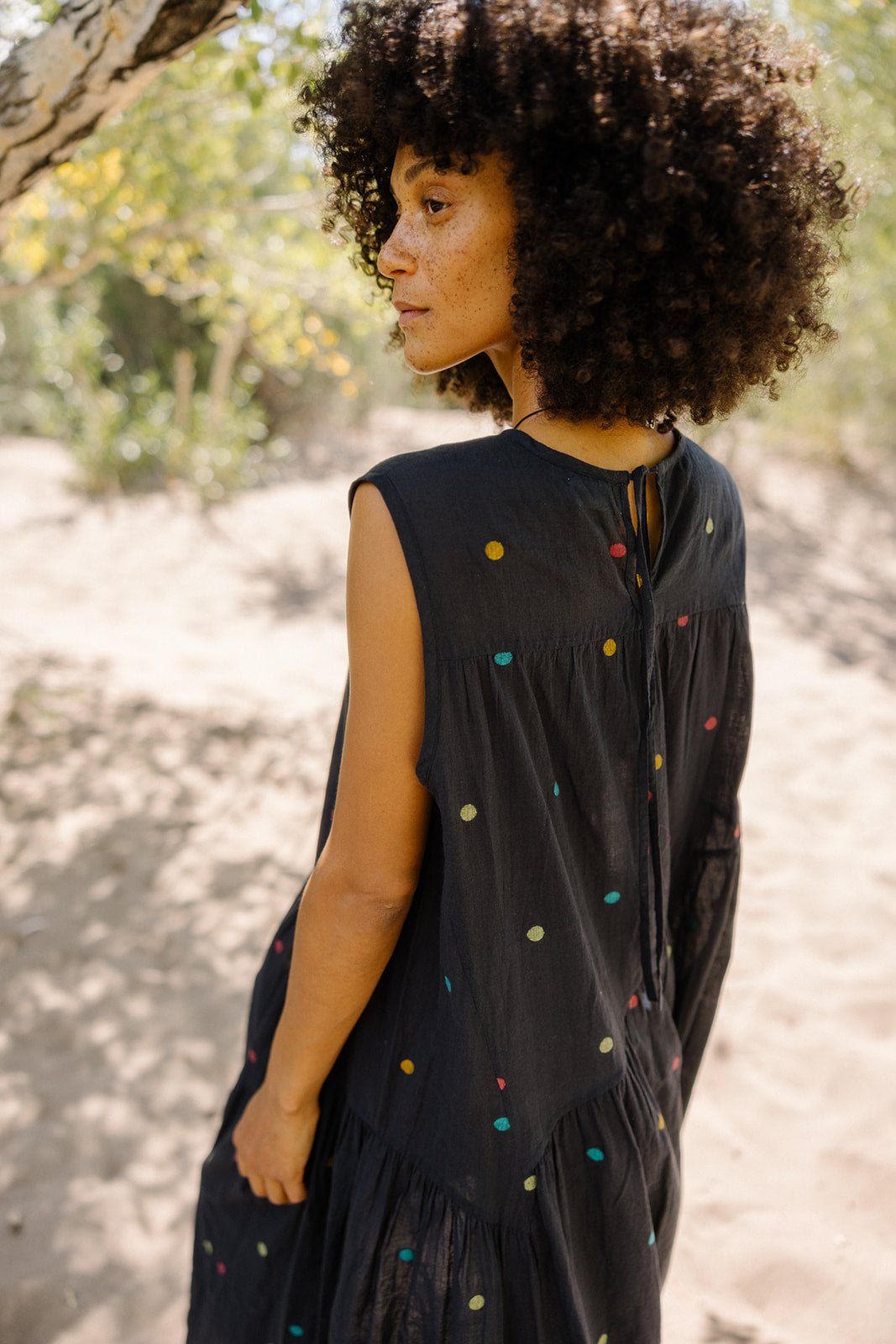 The Anan Gathered Dress ~ Black Jamdhani