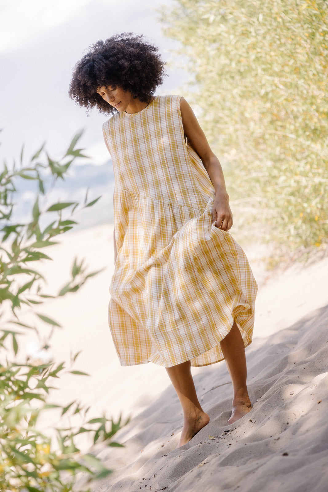 The Anan Gathered Dress ~ Turmeric Check