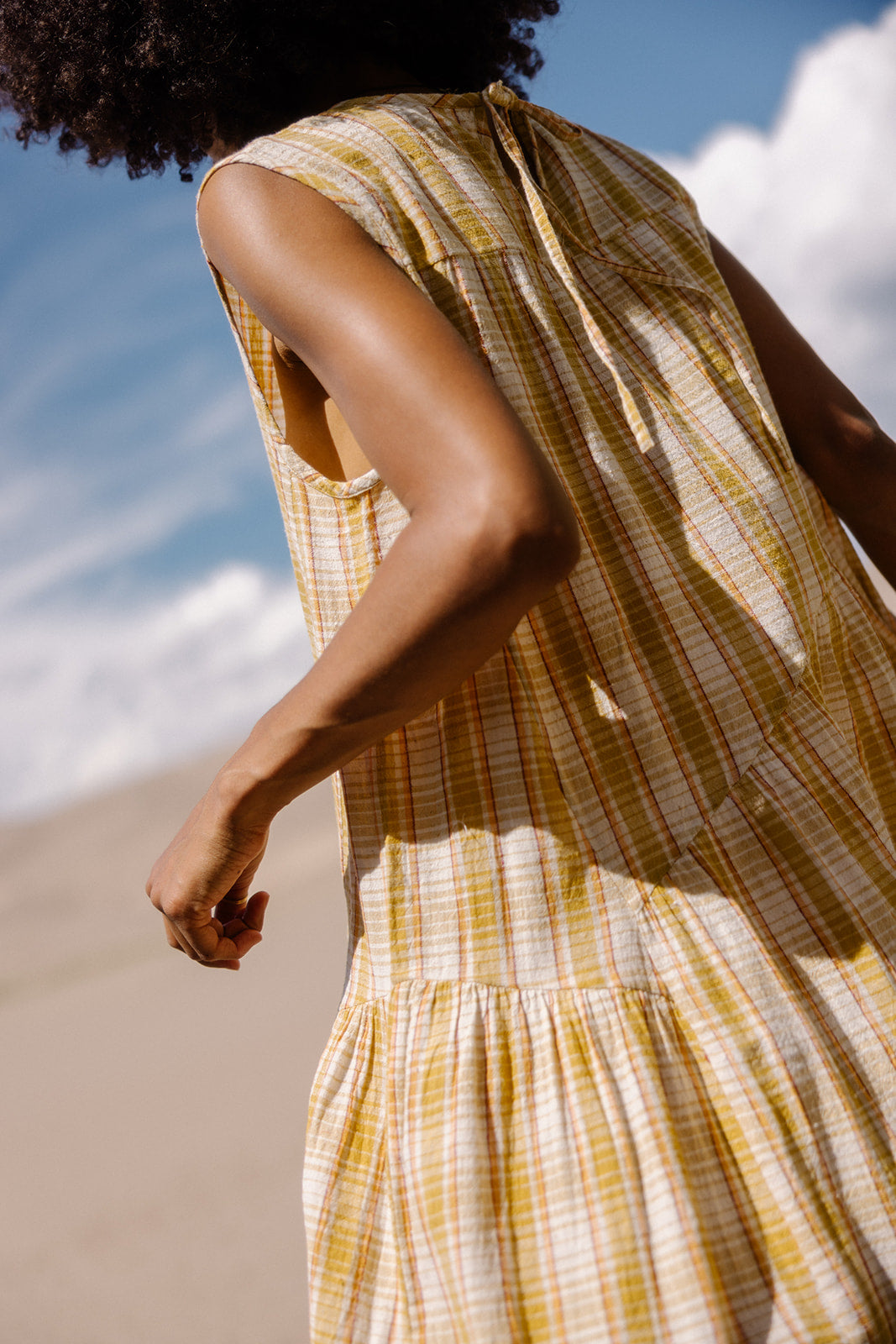 The Anan Gathered Dress ~ Turmeric Check