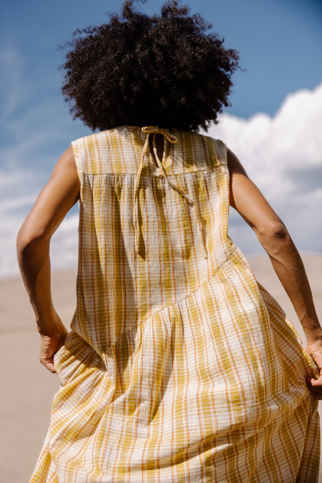 The Anan Gathered Dress ~ Turmeric Check