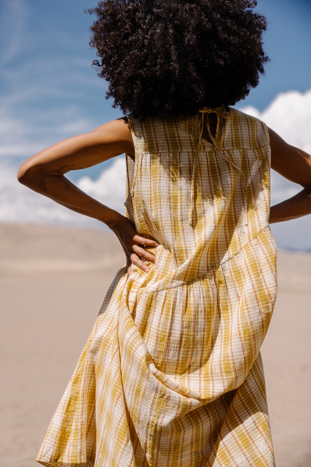 The Anan Gathered Dress ~ Turmeric Check