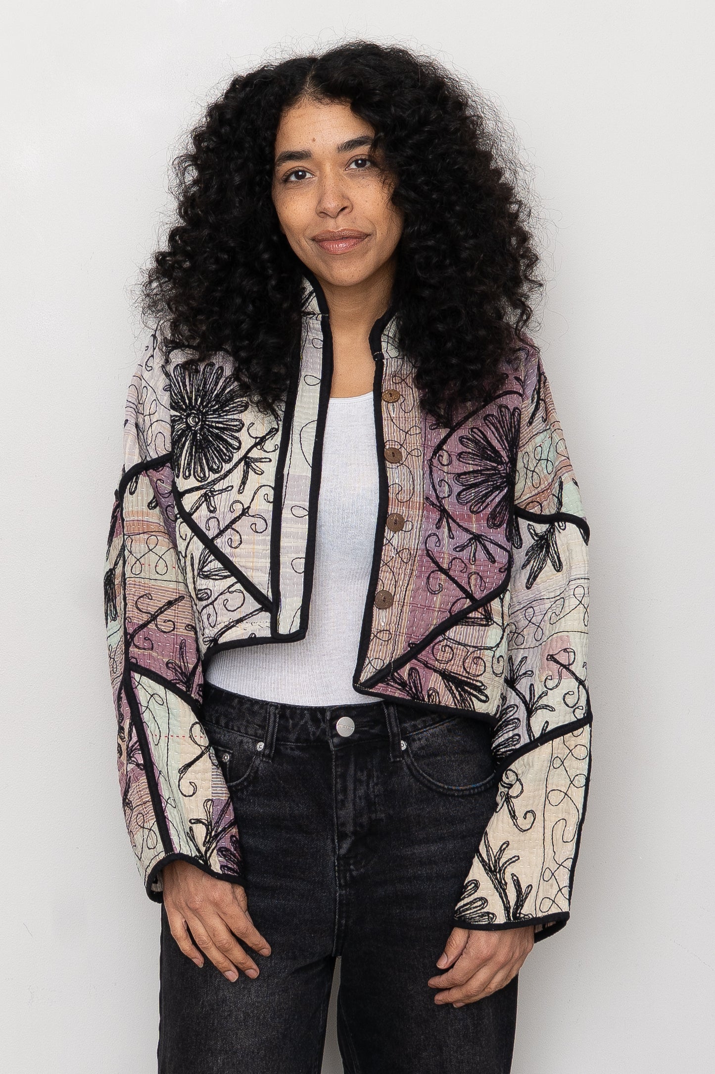 The Kaira Cropped Suzani Quilted Kantha Jacket