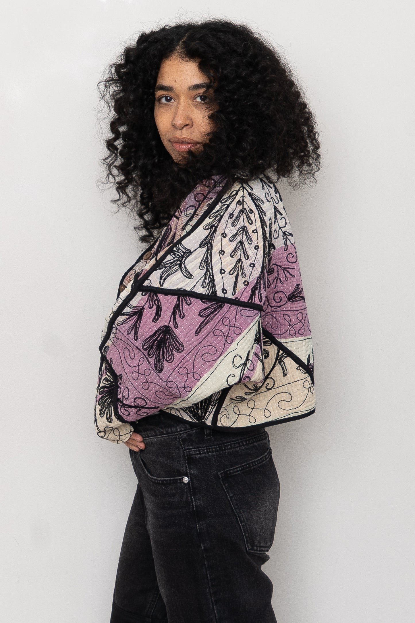 The Kaira Cropped Suzani Quilted Kantha Jacket