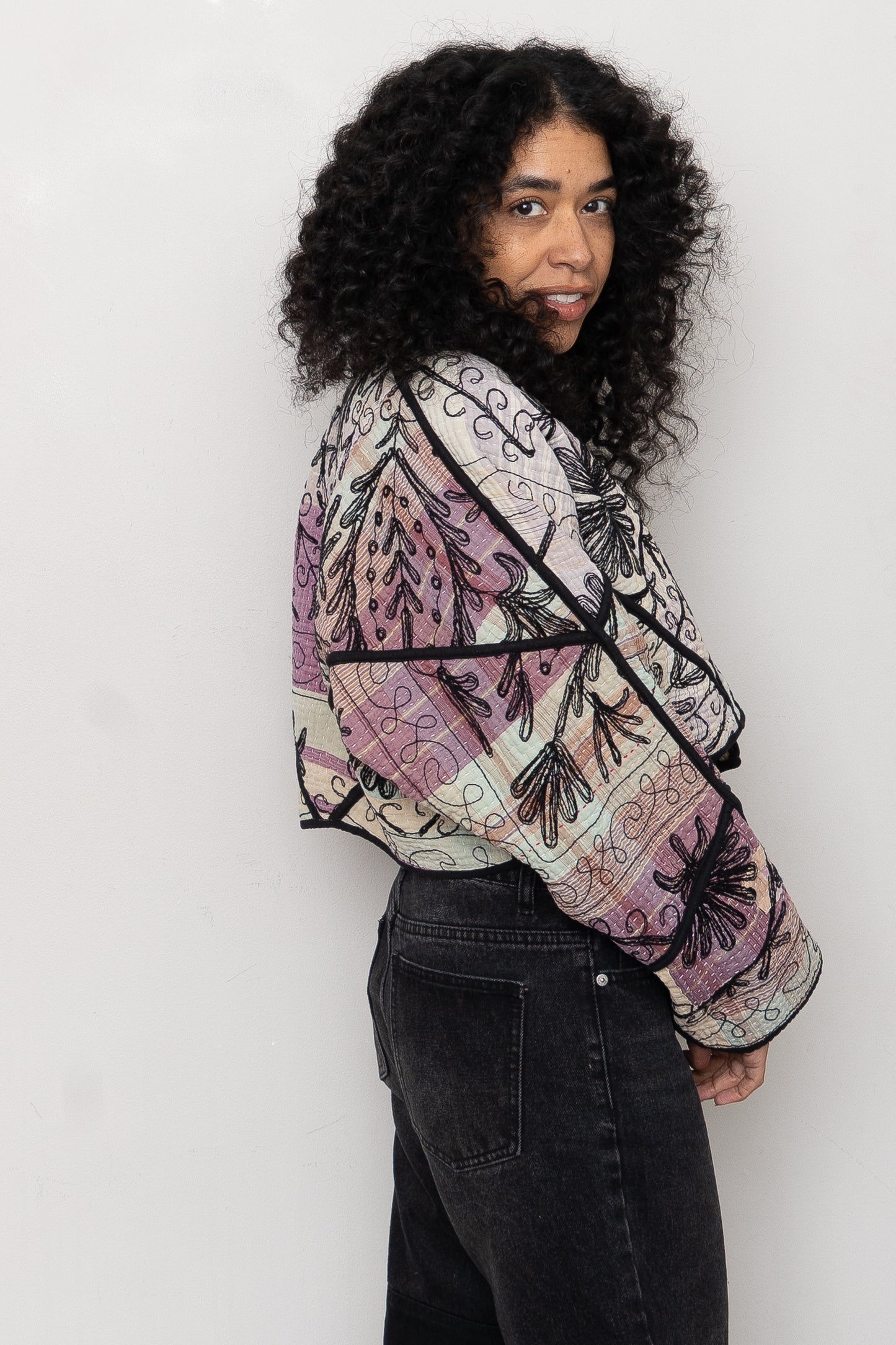 The Kaira Cropped Suzani Quilted Kantha Jacket