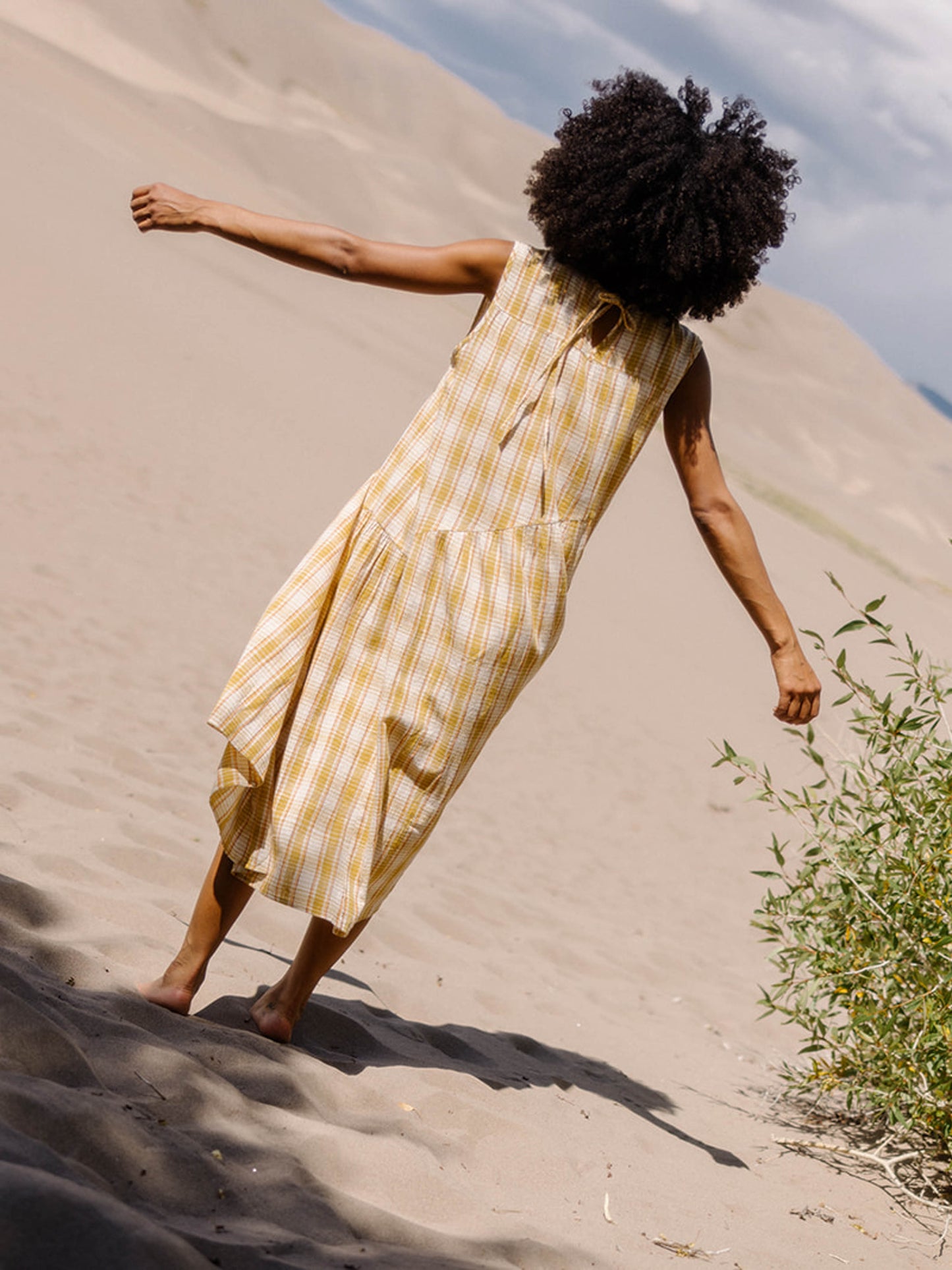 The Anan Gathered Dress ~ Turmeric Check