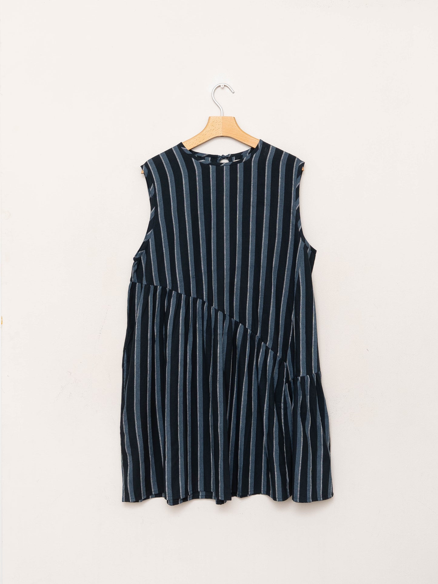 The Anan Short Gathered Dress ~ Tarmac Stripe