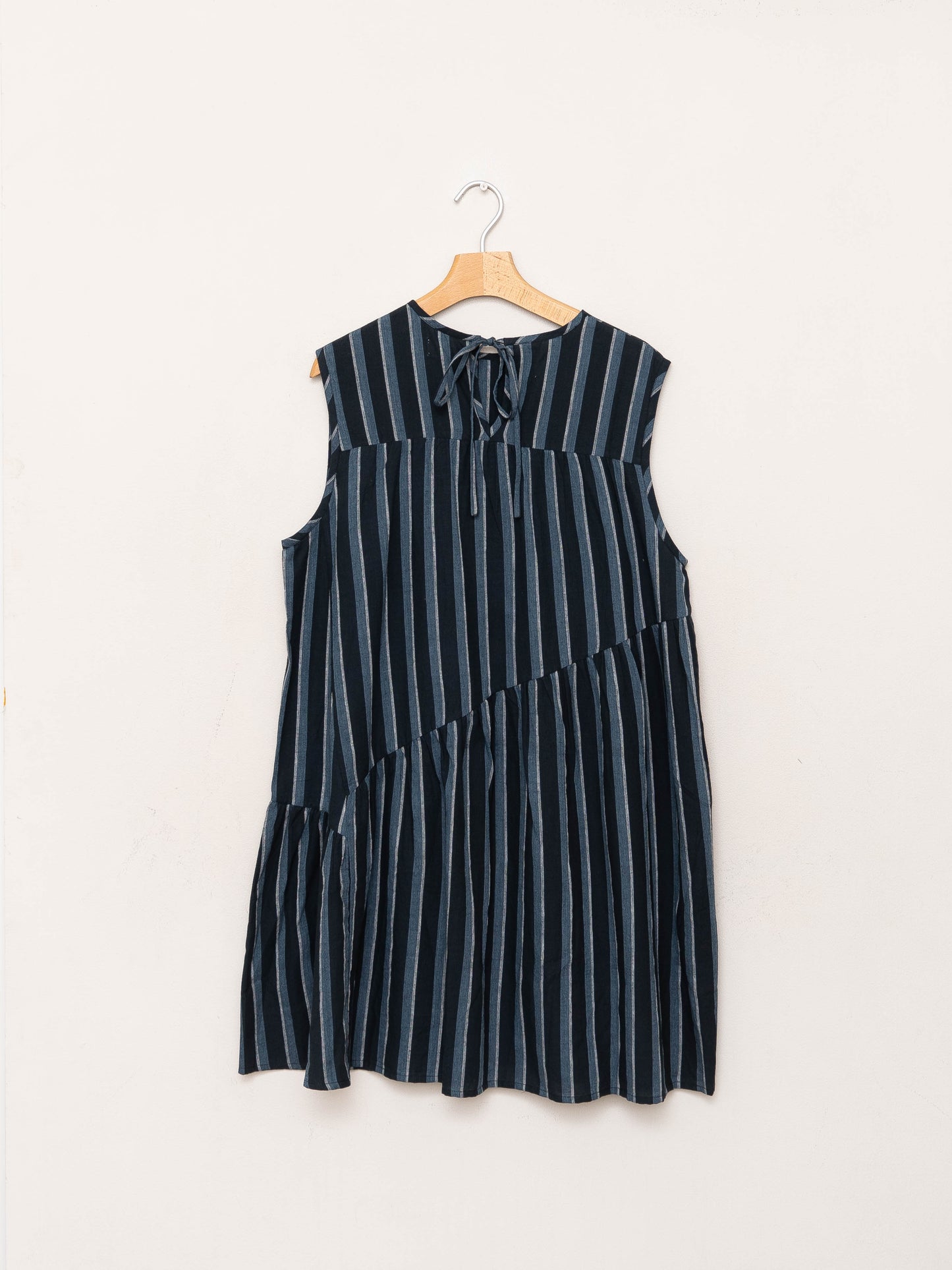 The Anan Short Gathered Dress ~ Tarmac Stripe