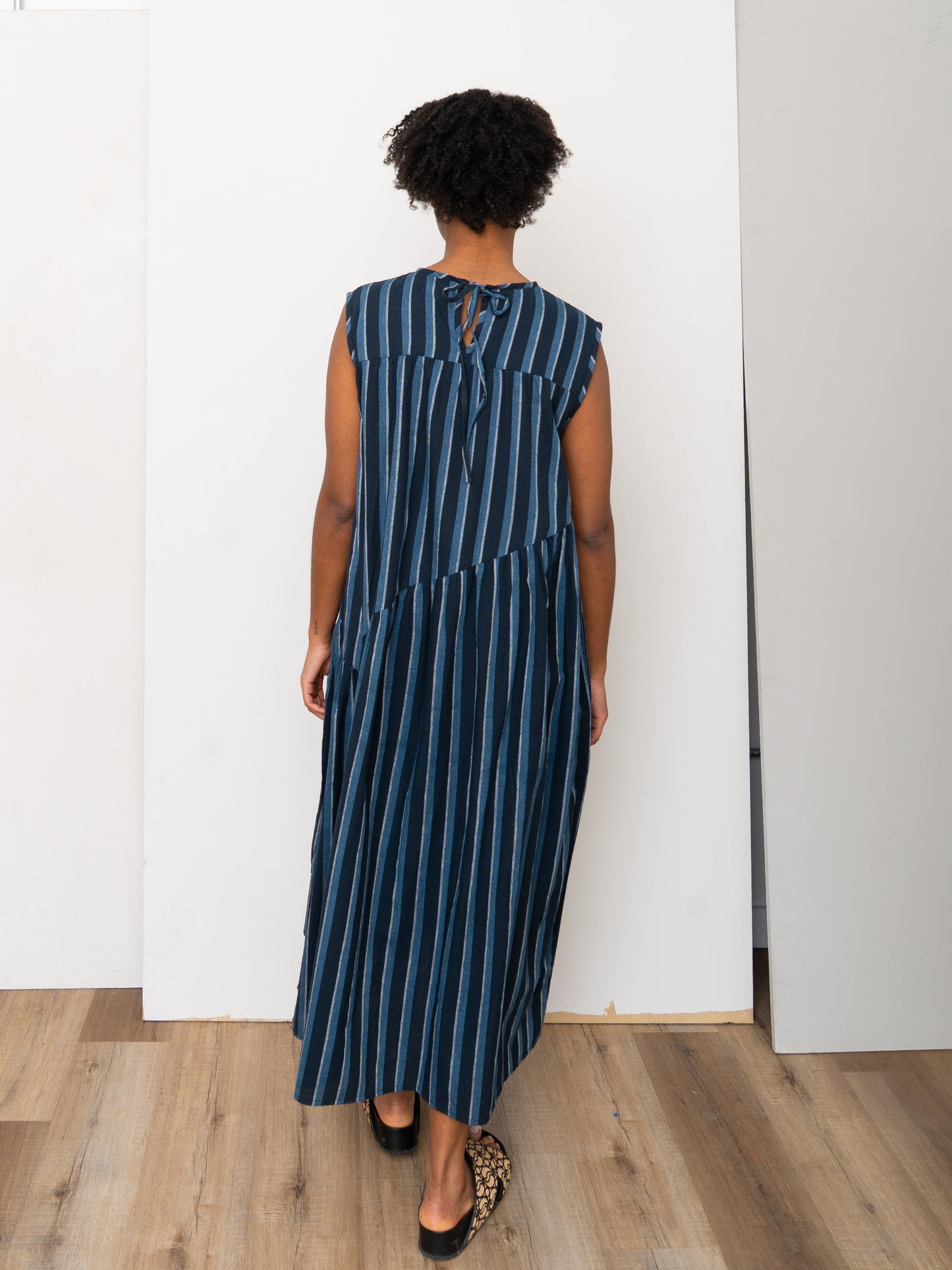 The Anan Gathered Dress ~ Tarmac Stripe