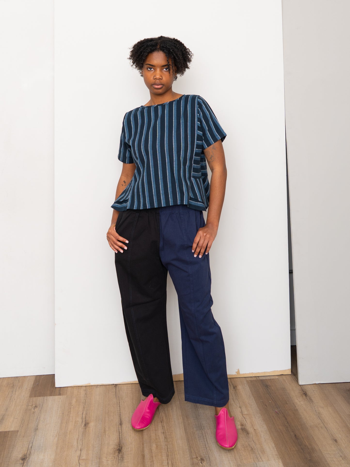 The Nima Peplum Top ~ Tarmac Stripe