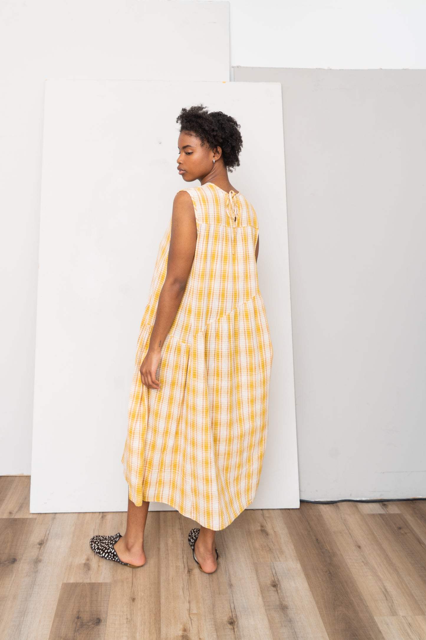 The Anan Gathered Dress ~ Turmeric Check