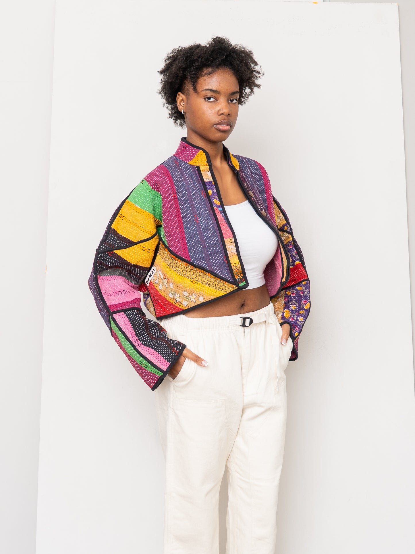 The Kaira Cropped Quilted Patchwork Kantha Jacket