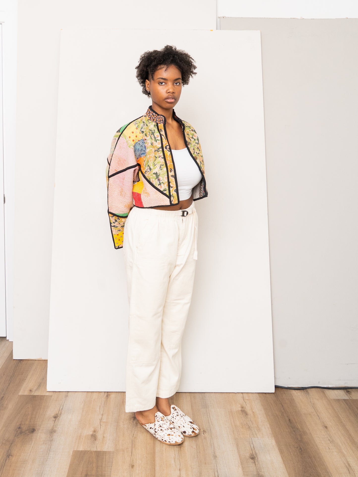 The Kaira Cropped Quilted Patchwork Kantha Jacket