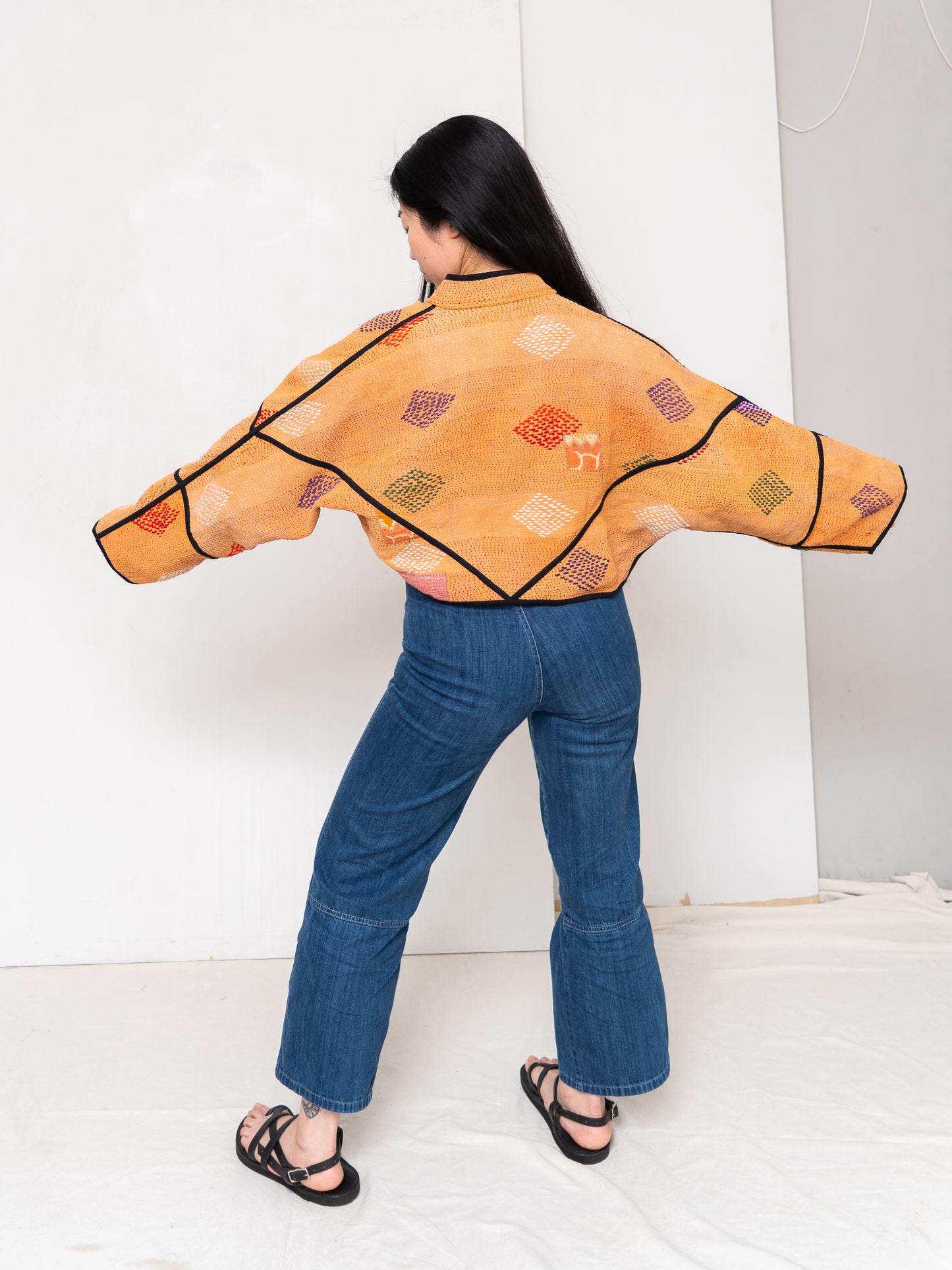The Kaira Cropped Quilted Patchwork Kantha Jacket