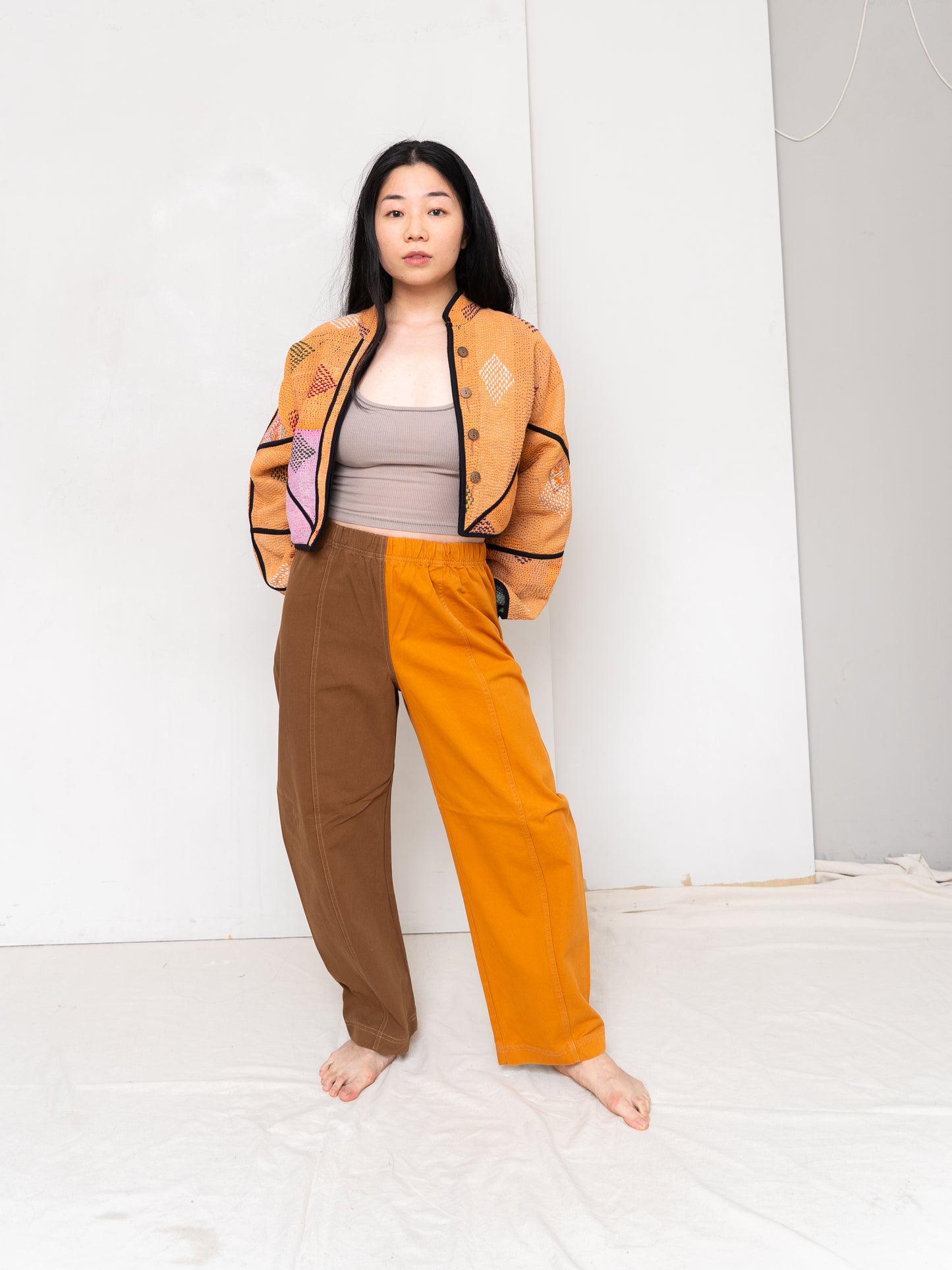 The Kaira Cropped Quilted Patchwork Kantha Jacket