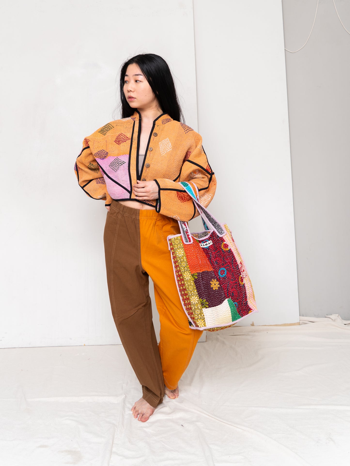 The Kaira Cropped Quilted Patchwork Kantha Jacket
