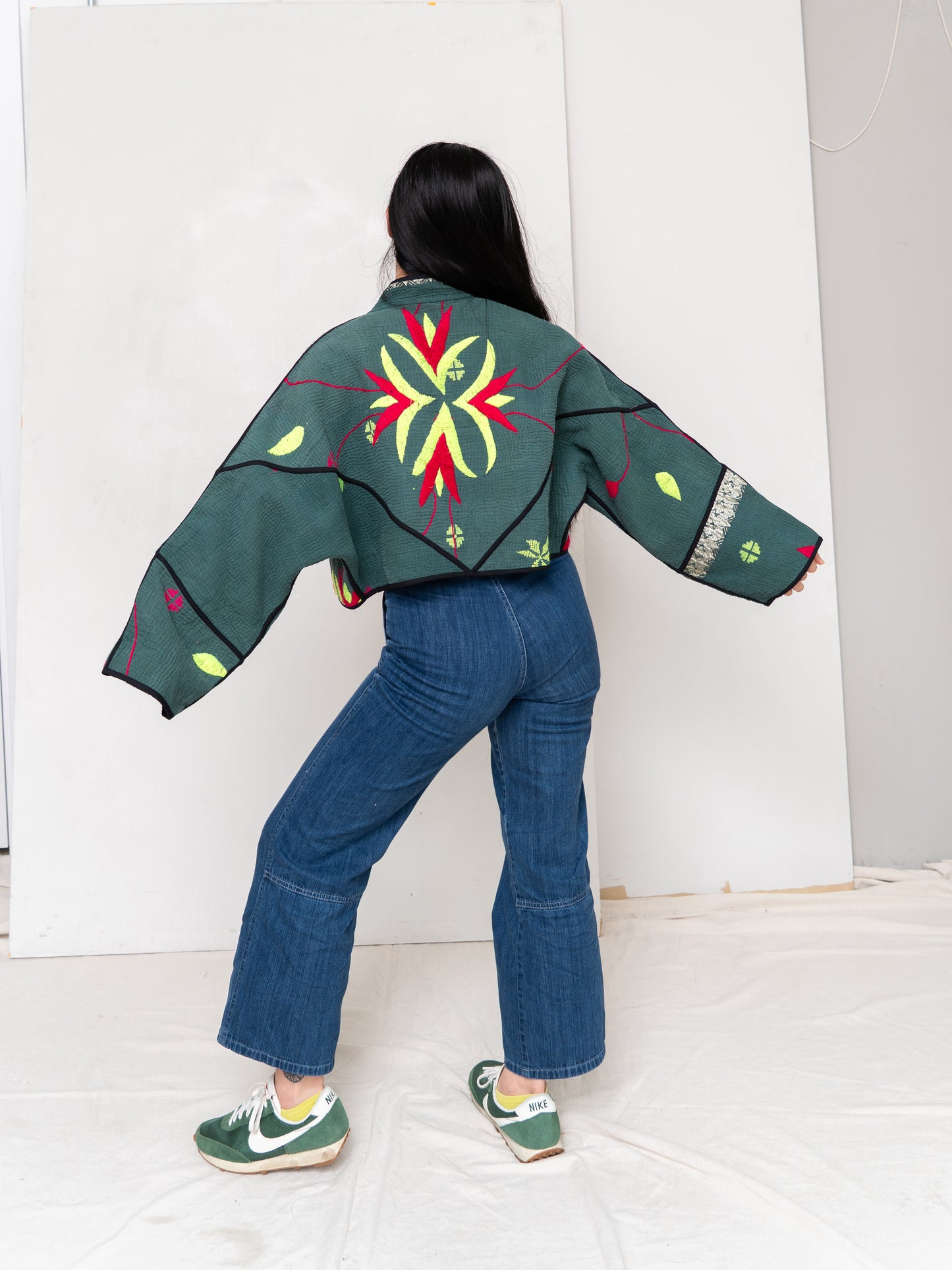 The Kaira Cropped Quilted Patchwork Kantha Jacket
