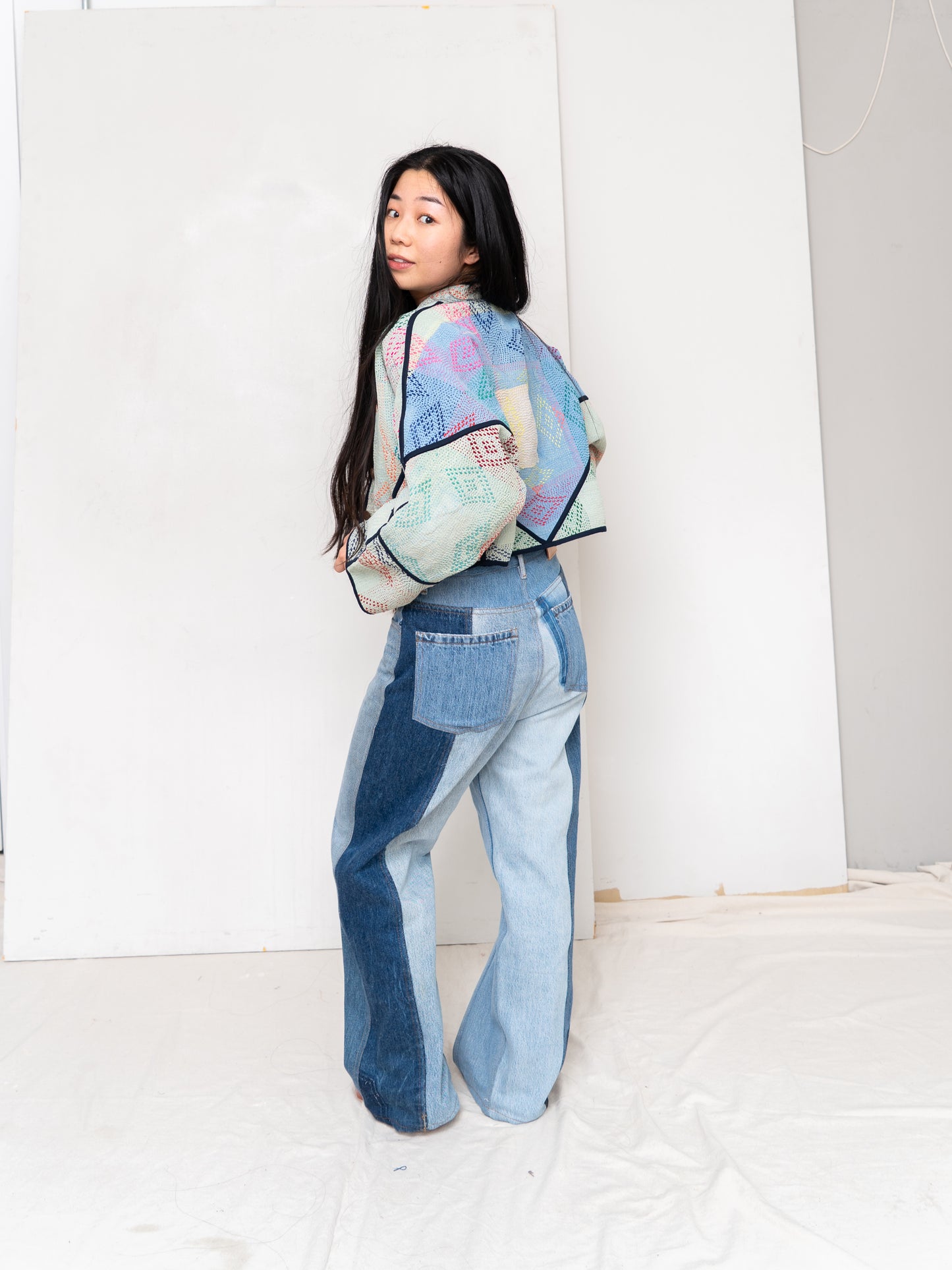The Kaira Cropped Quilted Patchwork Kantha Jacket