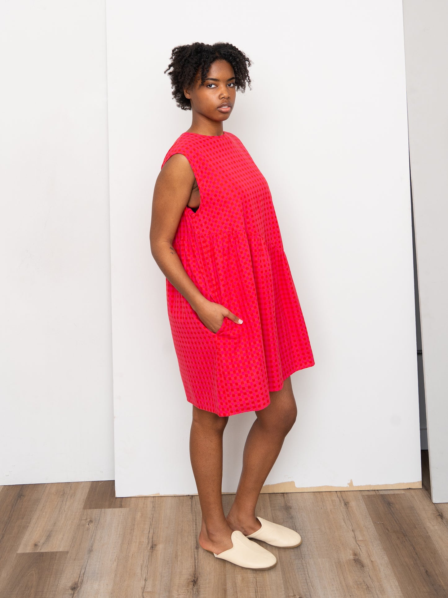 The Anan Short Gathered Dress Short ~ Petunia Check