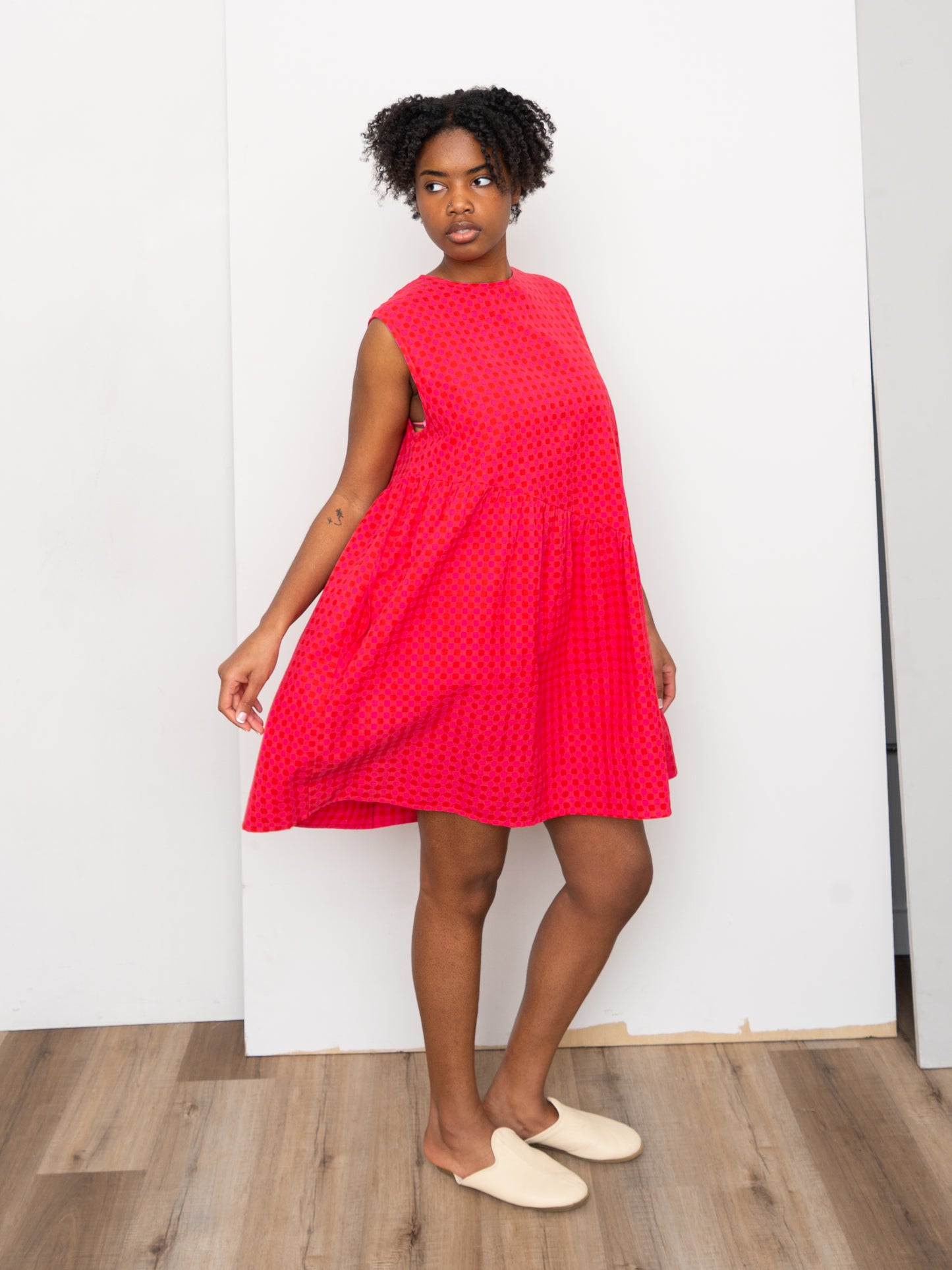 The Anan Short Gathered Dress Short ~ Petunia Check