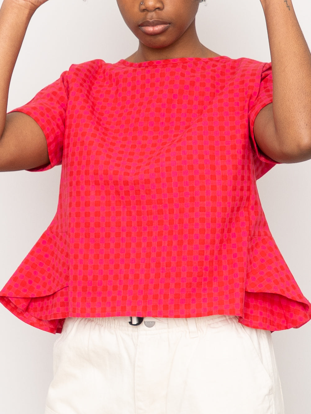 The Nima Peplum Top ~ Petunia Check