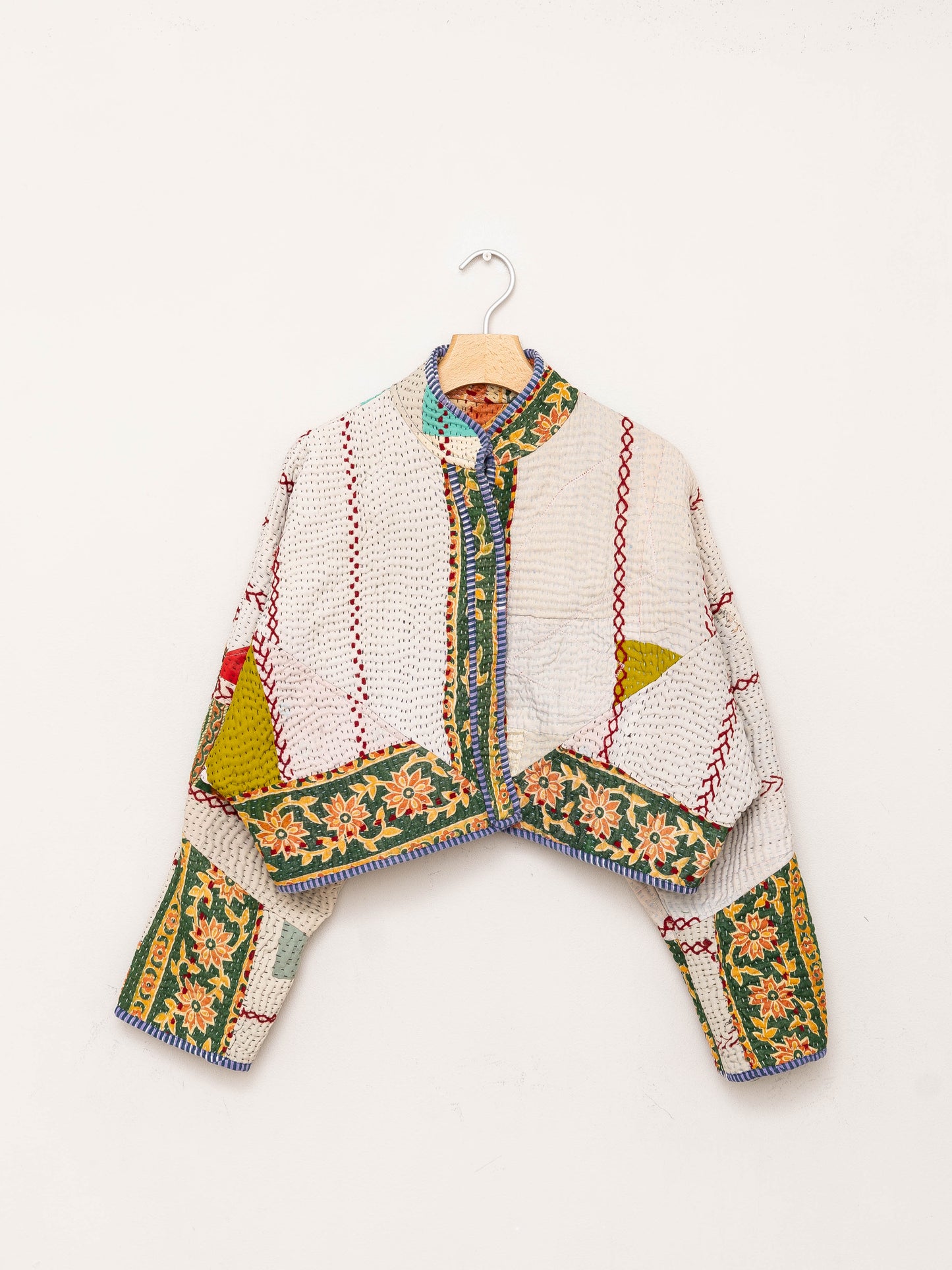 The Kaira Cropped Quilted Patchwork Kantha Jacket