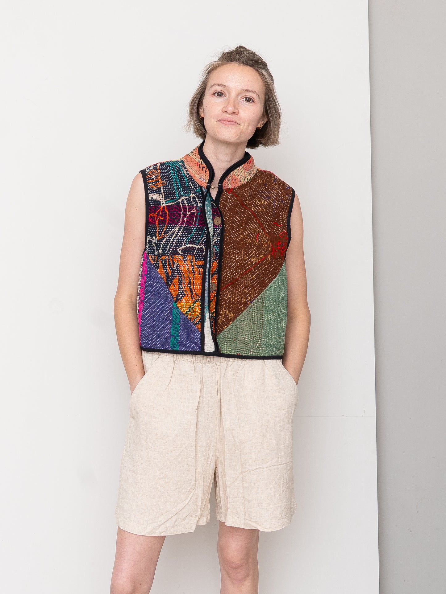 The Kaira Quilted Patchwork Kantha Vest