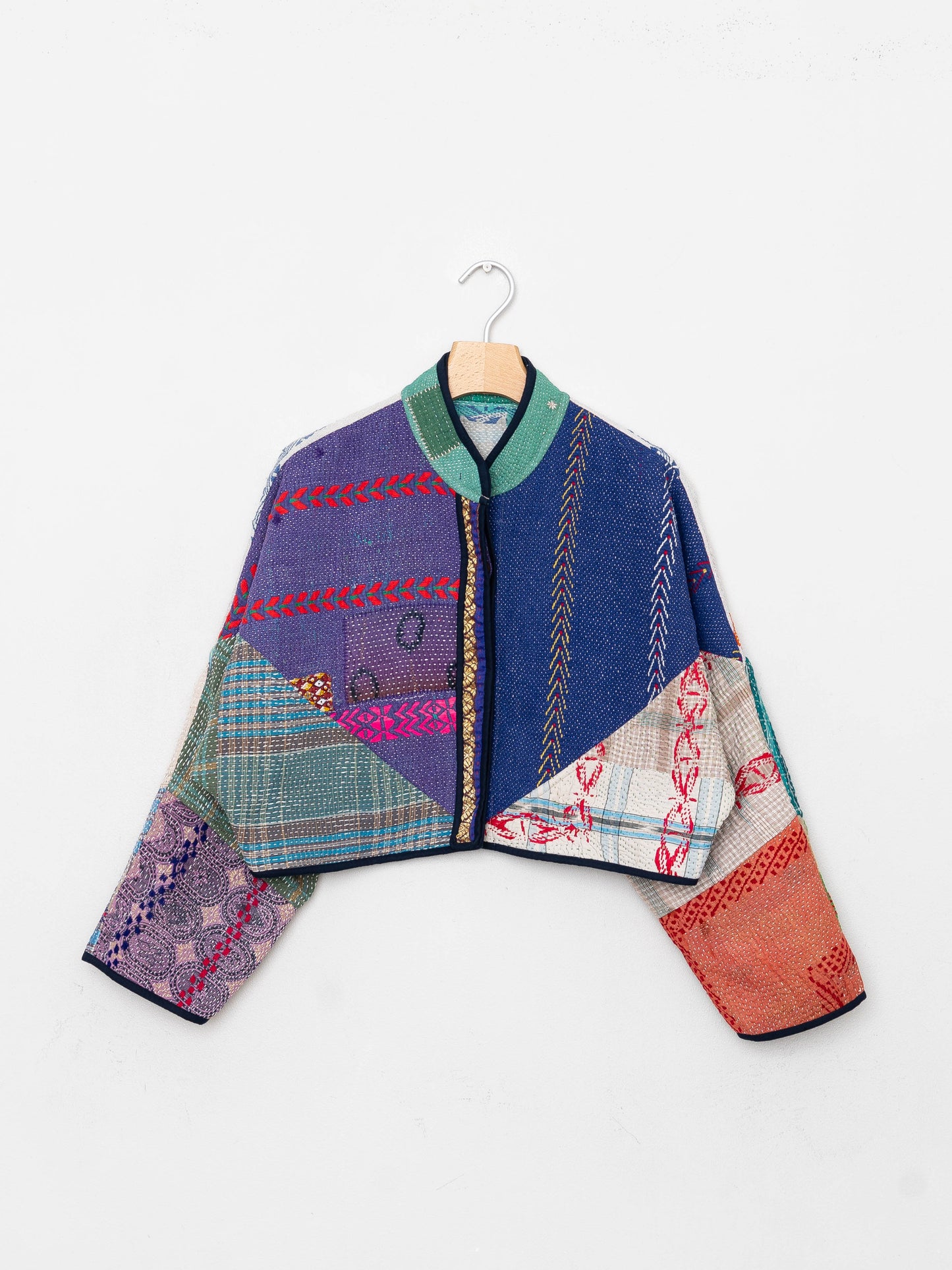 The Kaira Cropped Quilted Patchwork Kantha Jacket