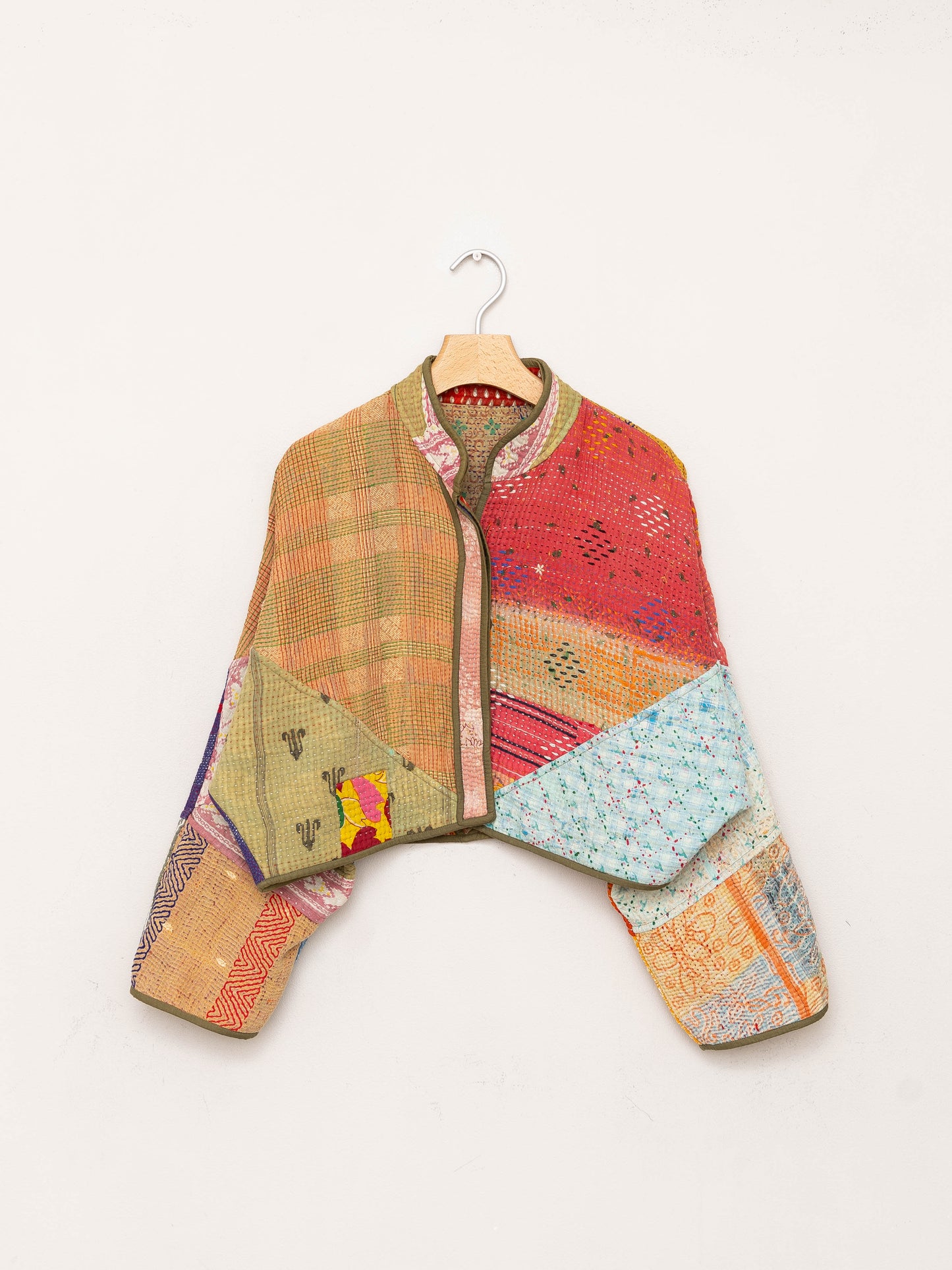 The Kaira Cropped Quilted Patchwork Kantha Jacket