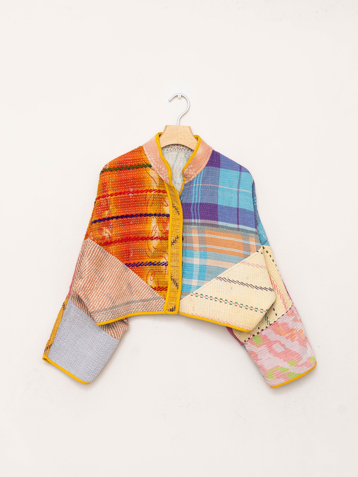 The Kaira Cropped Quilted Patchwork Kantha Jacket