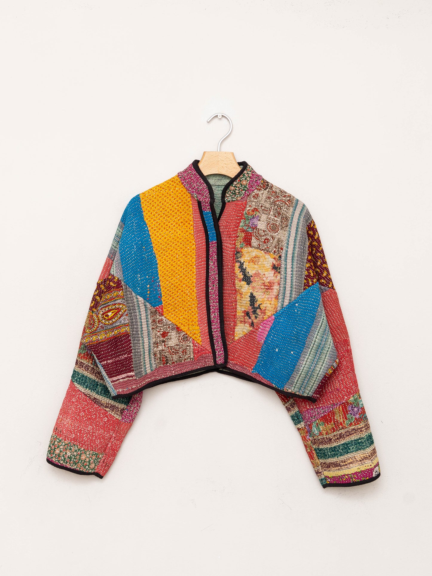 The Kaira Cropped Quilted Patchwork Kantha Jacket