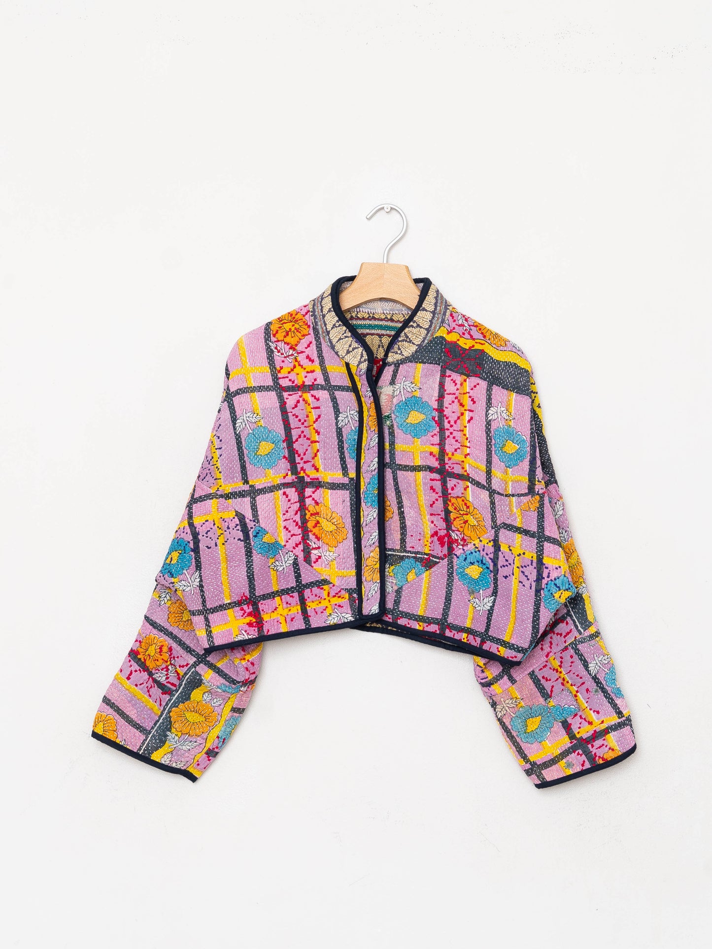 The Kaira Cropped Quilted Patchwork Kantha Jacket