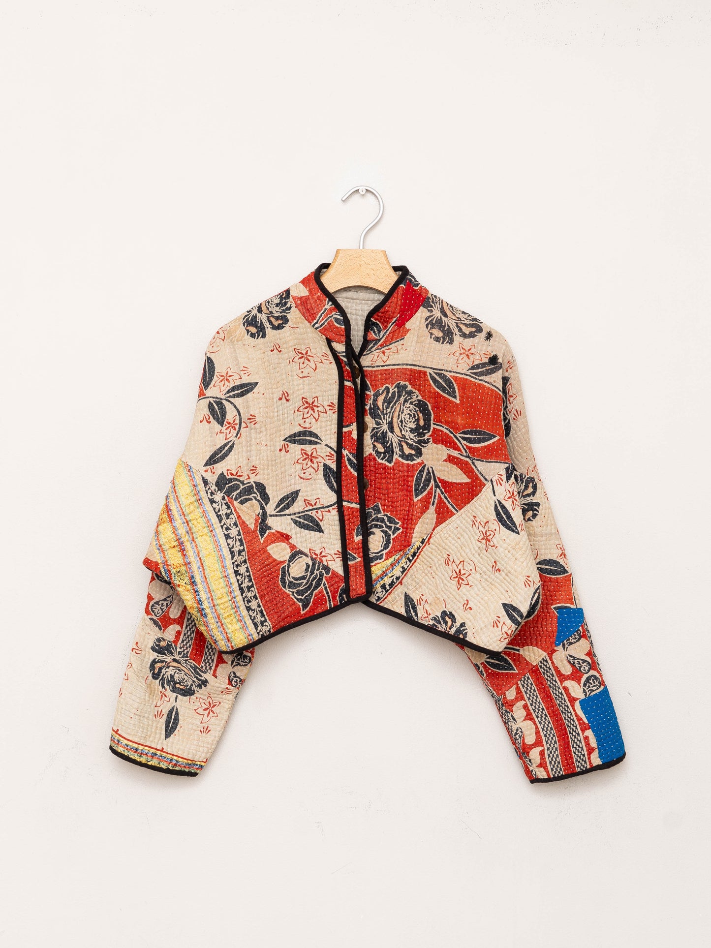 The Kaira Cropped Quilted Patchwork Kantha Jacket