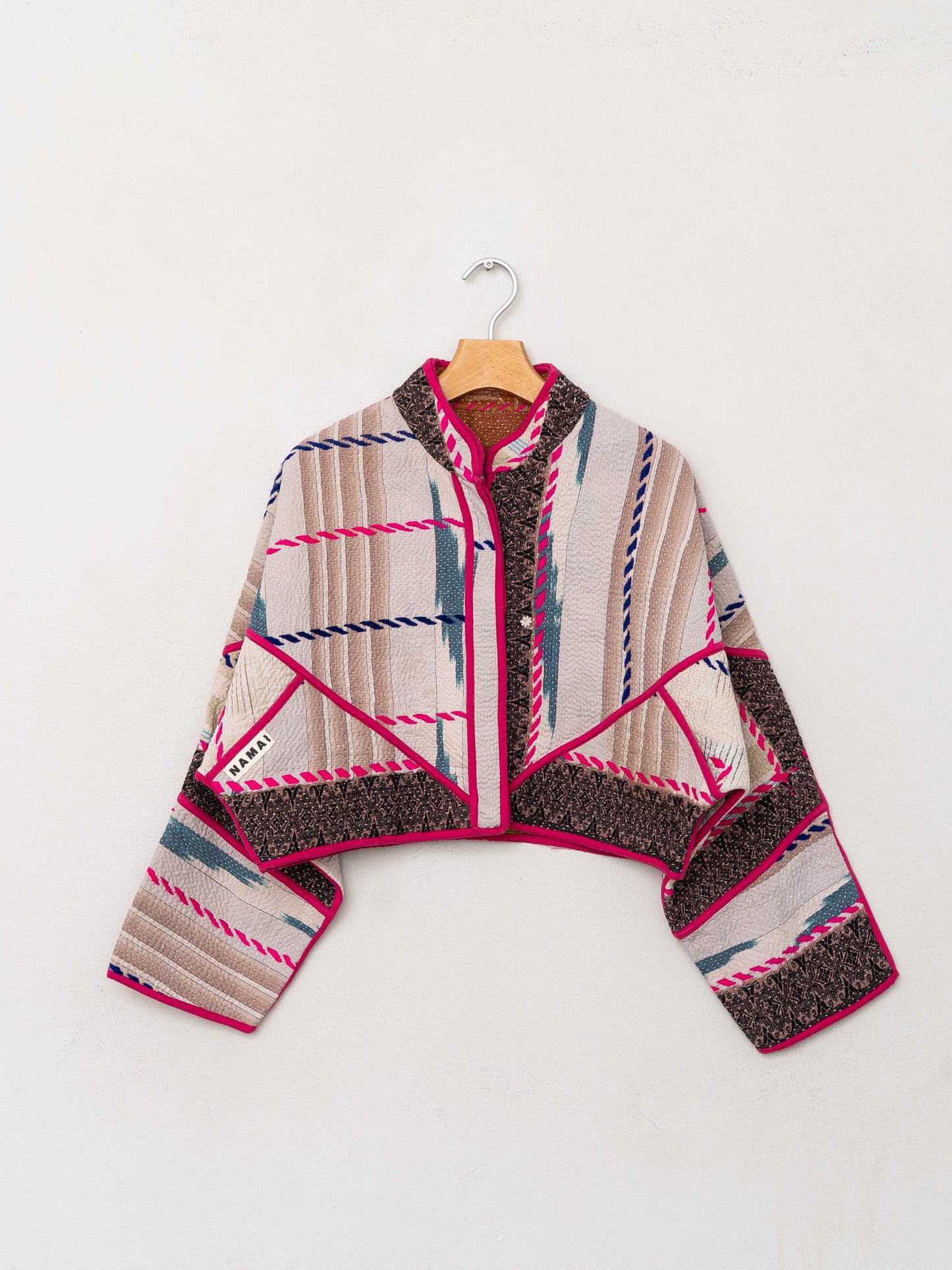 The Kaira Cropped Quilted Patchwork Kantha Jacket