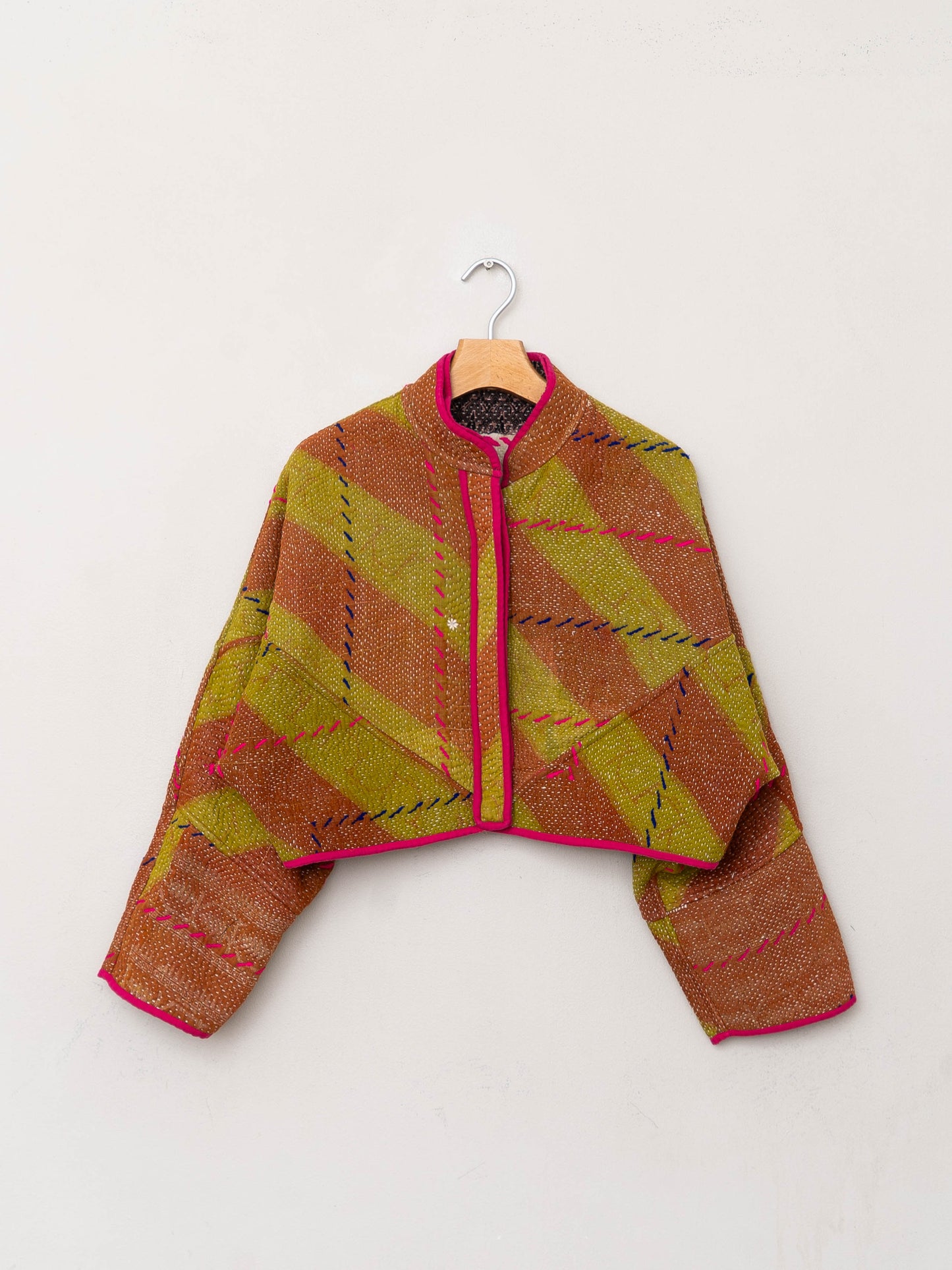 The Kaira Cropped Quilted Patchwork Kantha Jacket