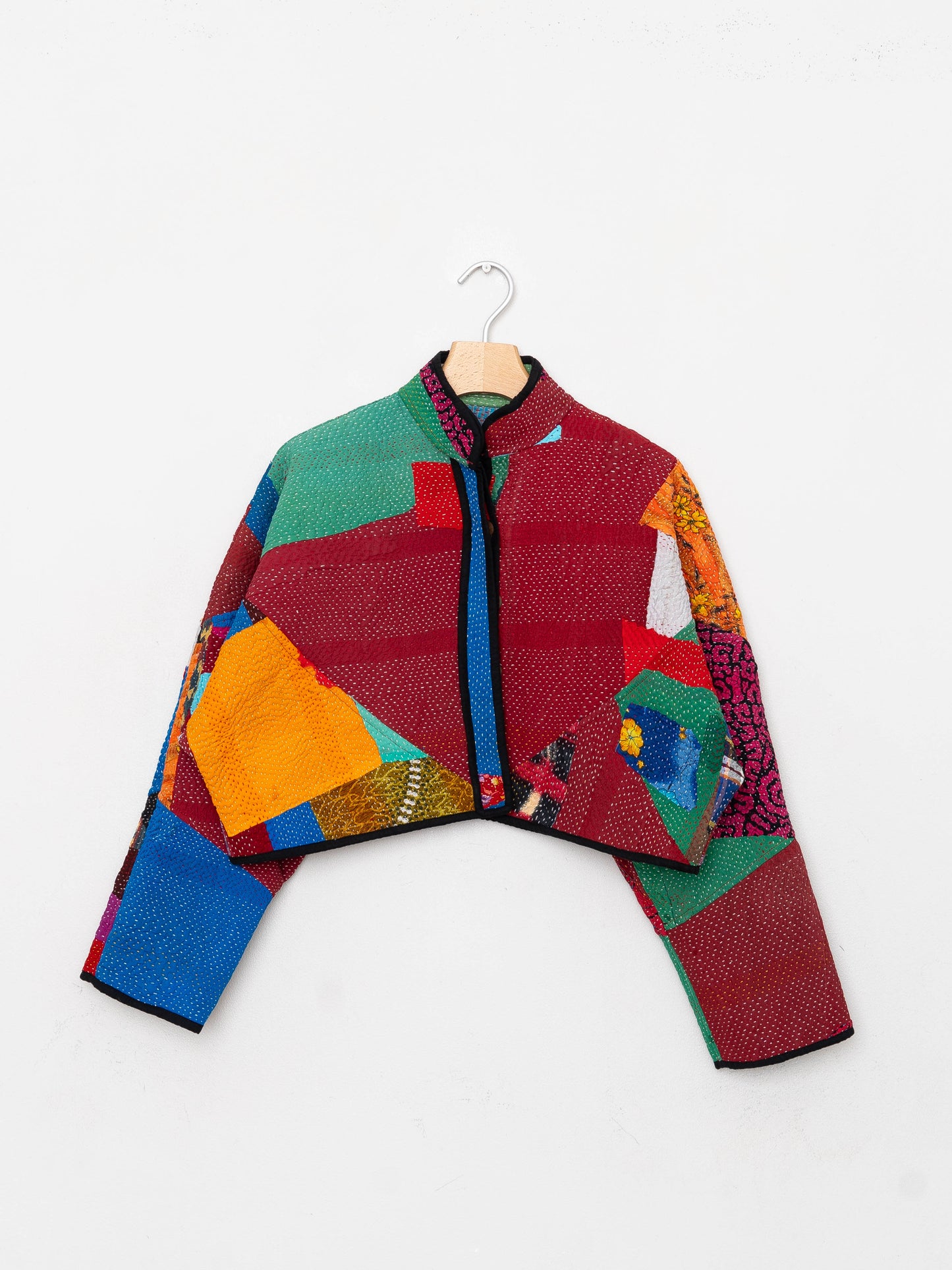 The Kaira Cropped Quilted Patchwork Kantha Jacket
