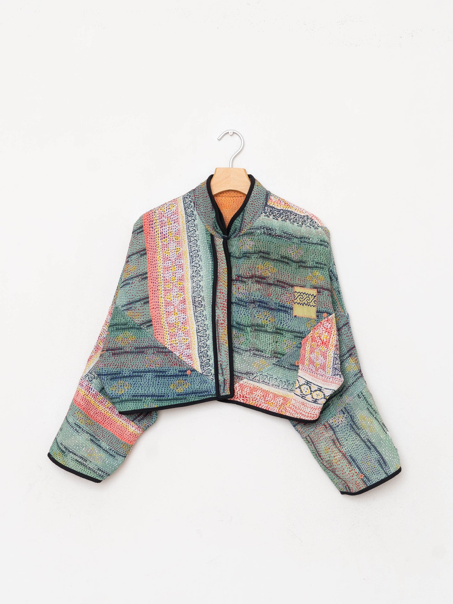 The Kaira Cropped Quilted Patchwork Kantha Jacket