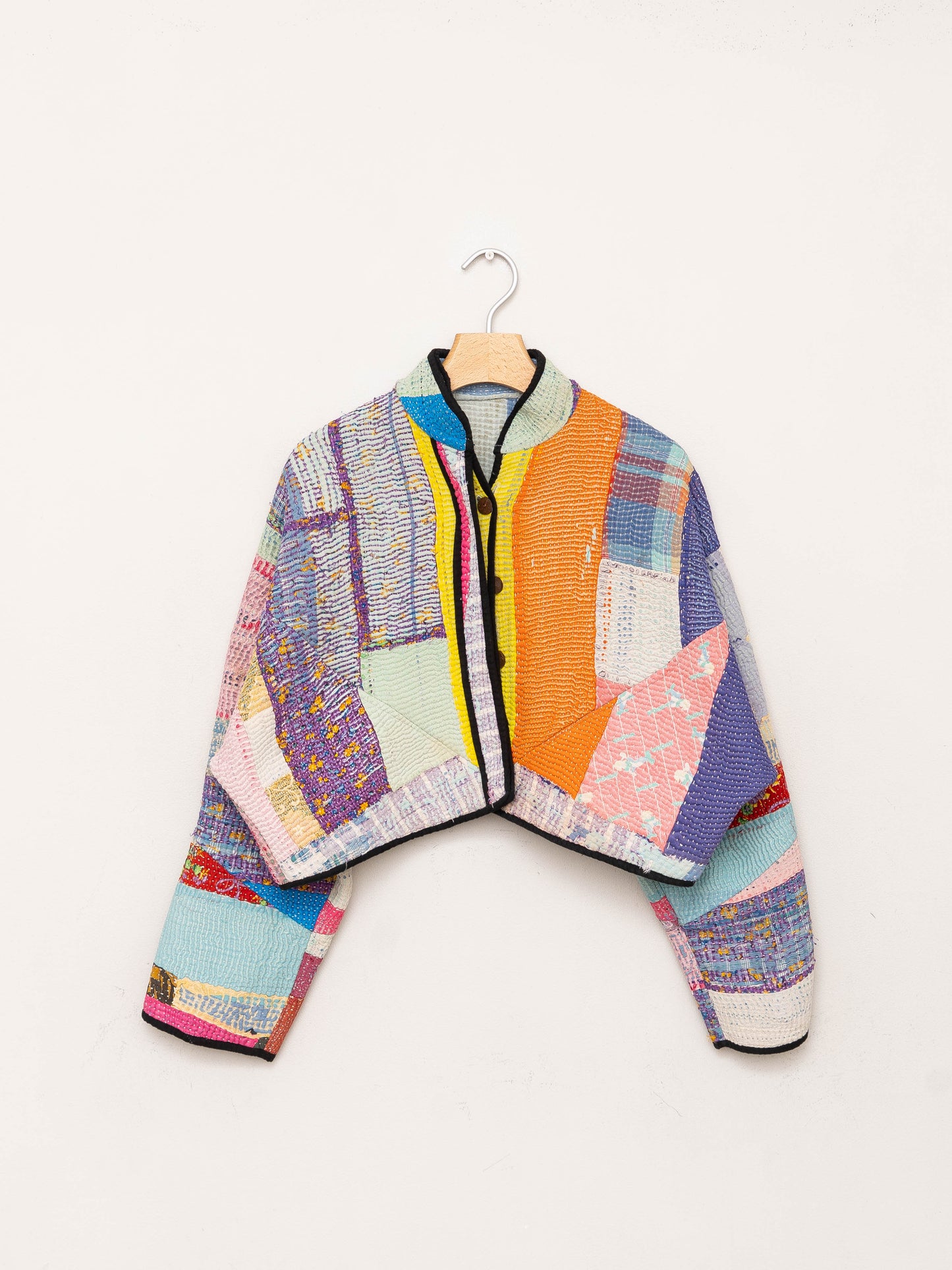 The Kaira Cropped Quilted Patchwork Kantha Jacket