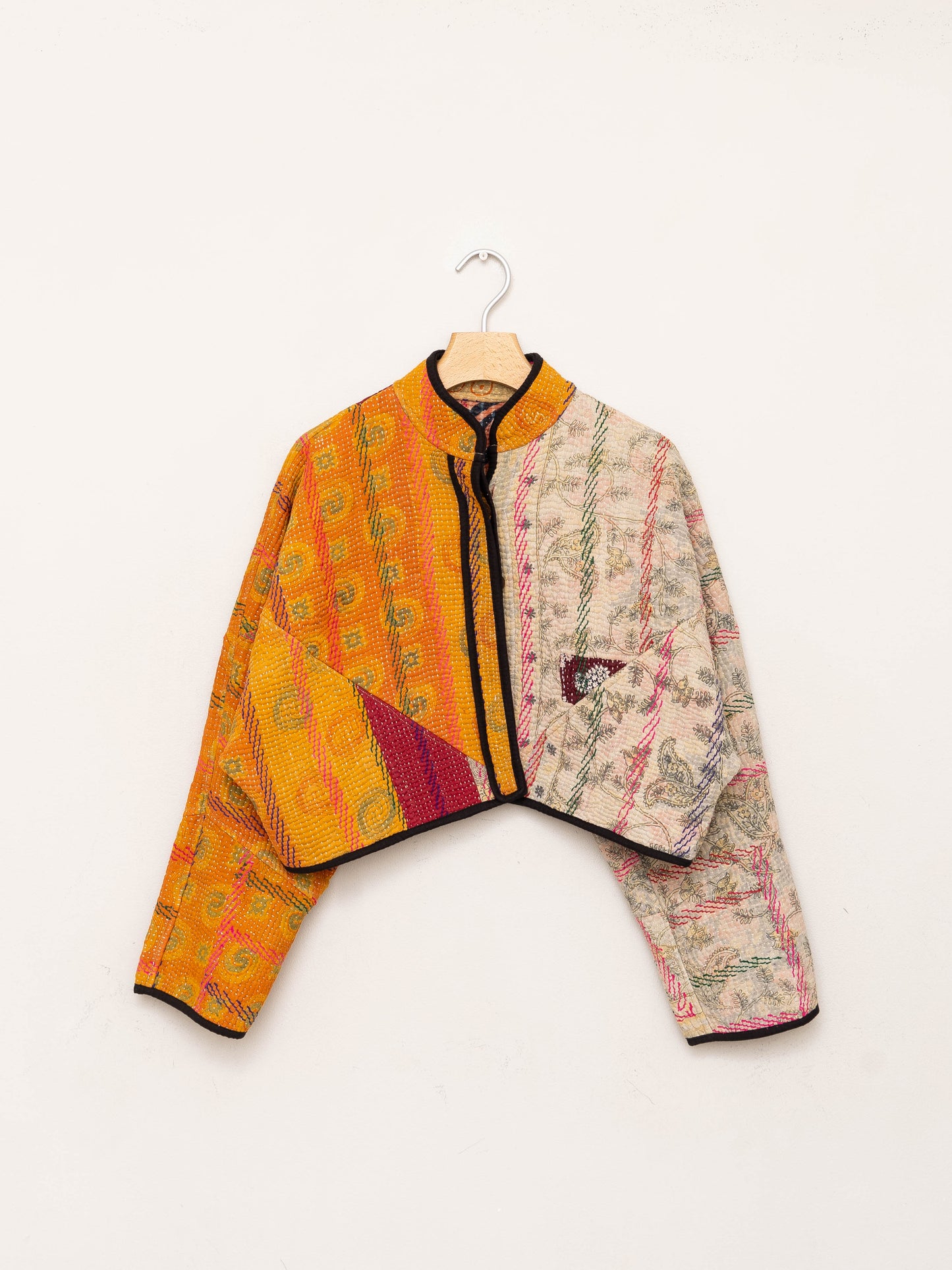 The Kaira Cropped Quilted Patchwork Kantha Jacket