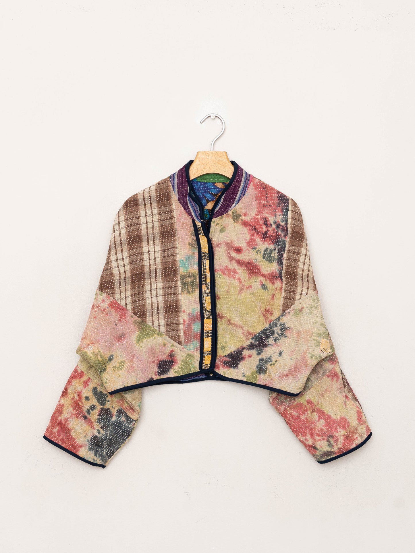The Kaira Cropped Quilted Patchwork Kantha Jacket