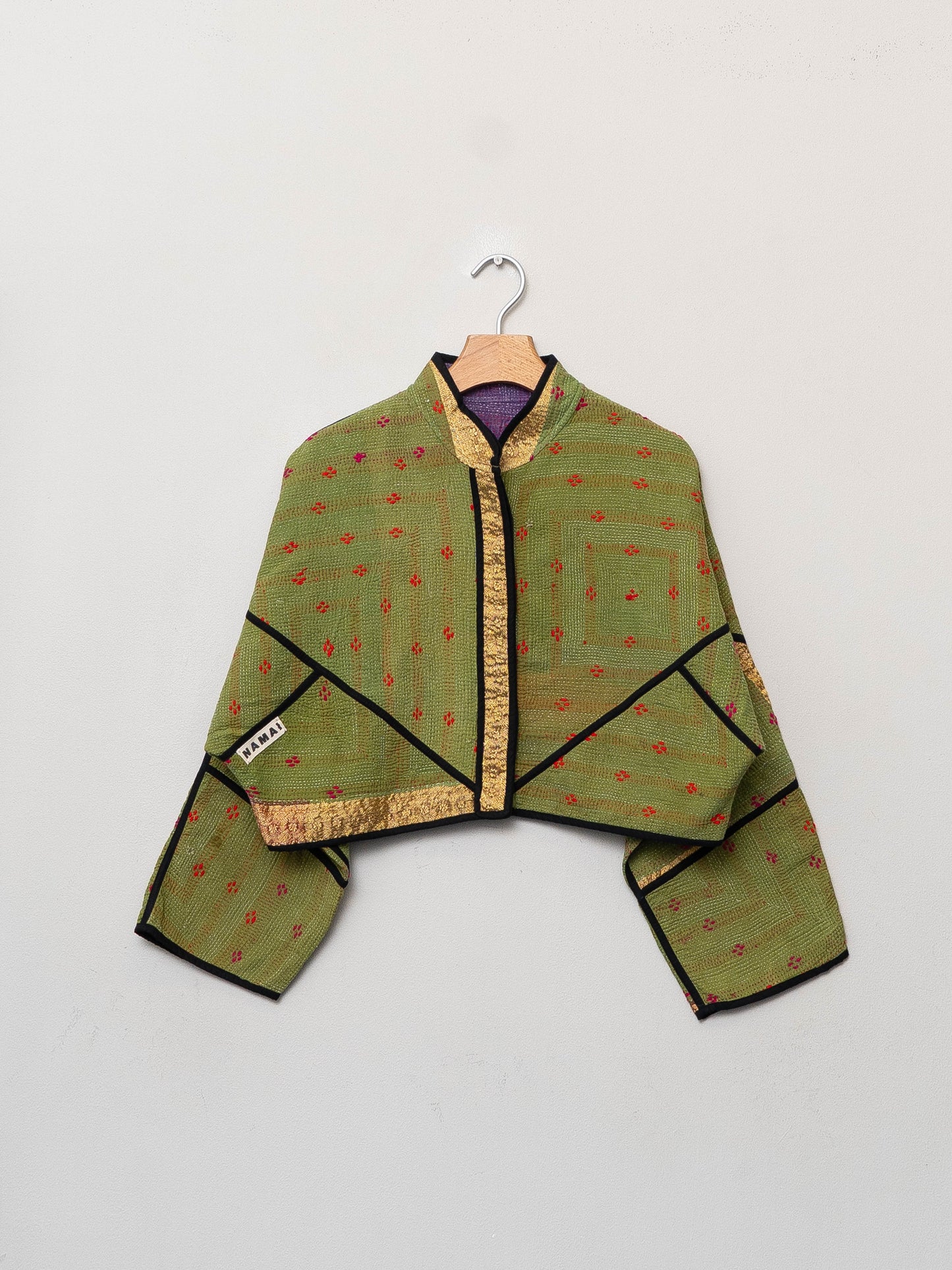 The Kaira Cropped Quilted Patchwork Kantha Jacket