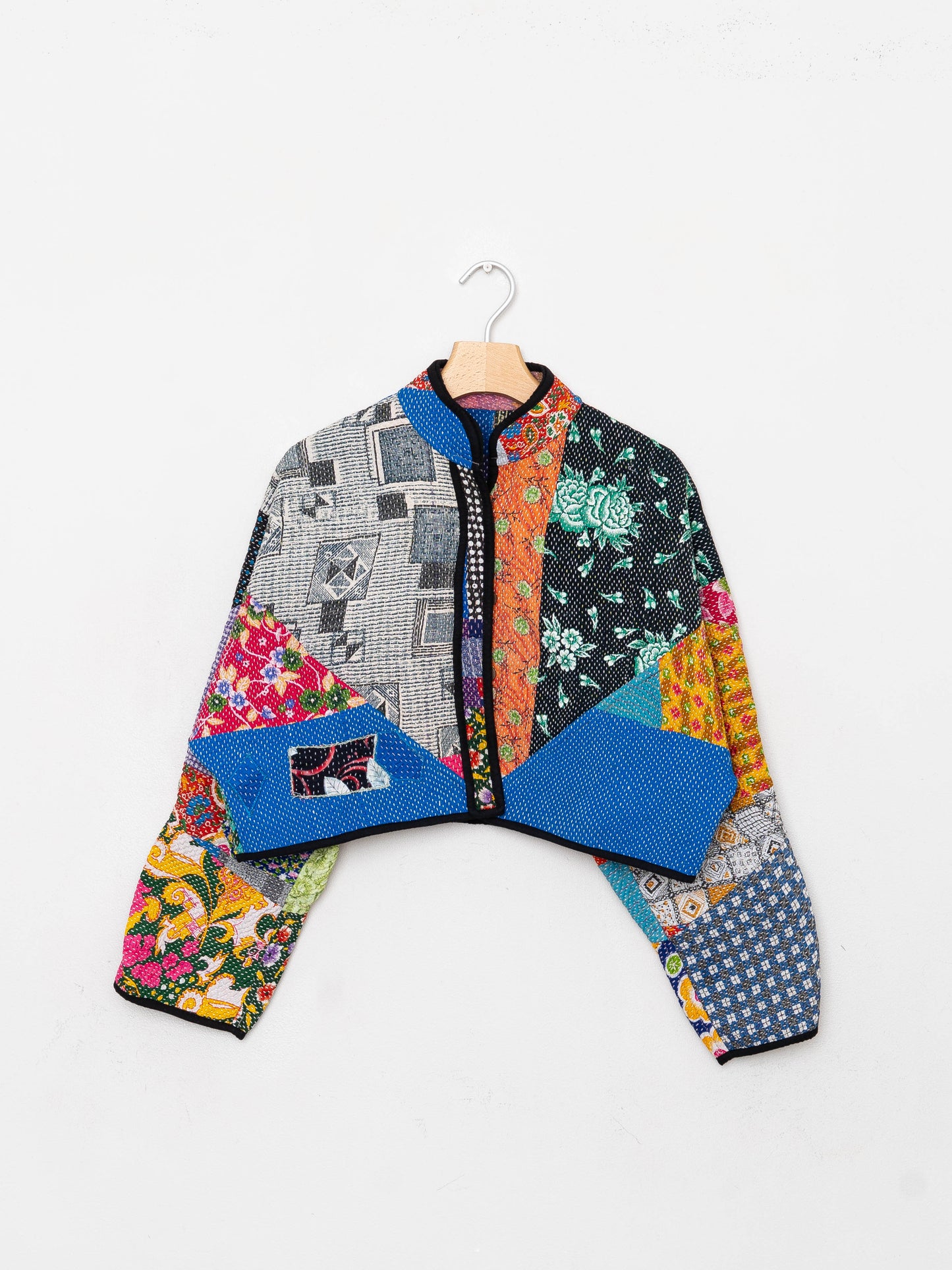 The Kaira Cropped Quilted Patchwork Kantha Jacket
