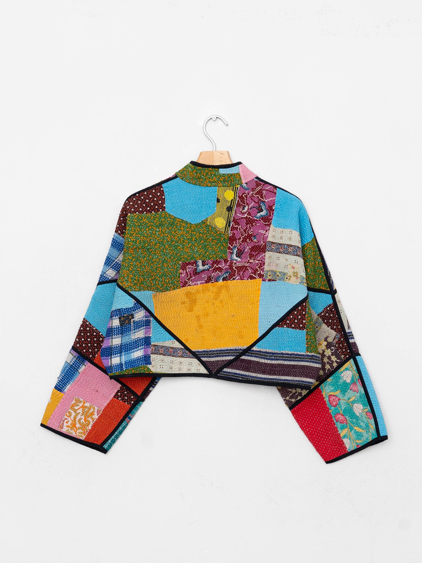 The Kaira Cropped Quilted Patchwork Kantha Jacket