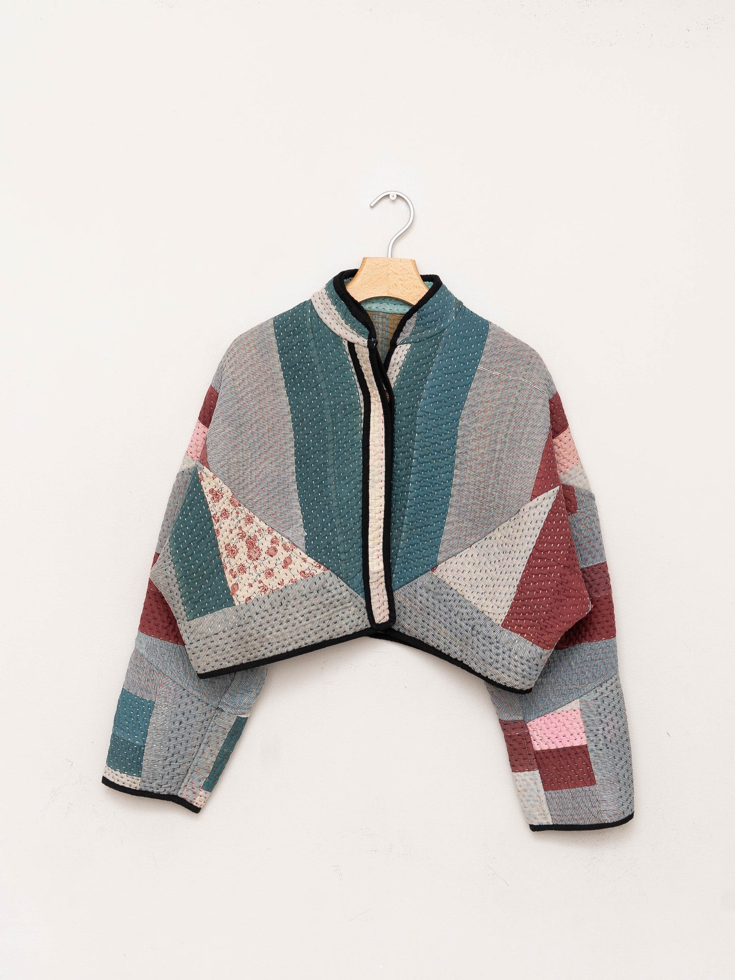 The Kaira Cropped Quilted Patchwork Kantha Jacket