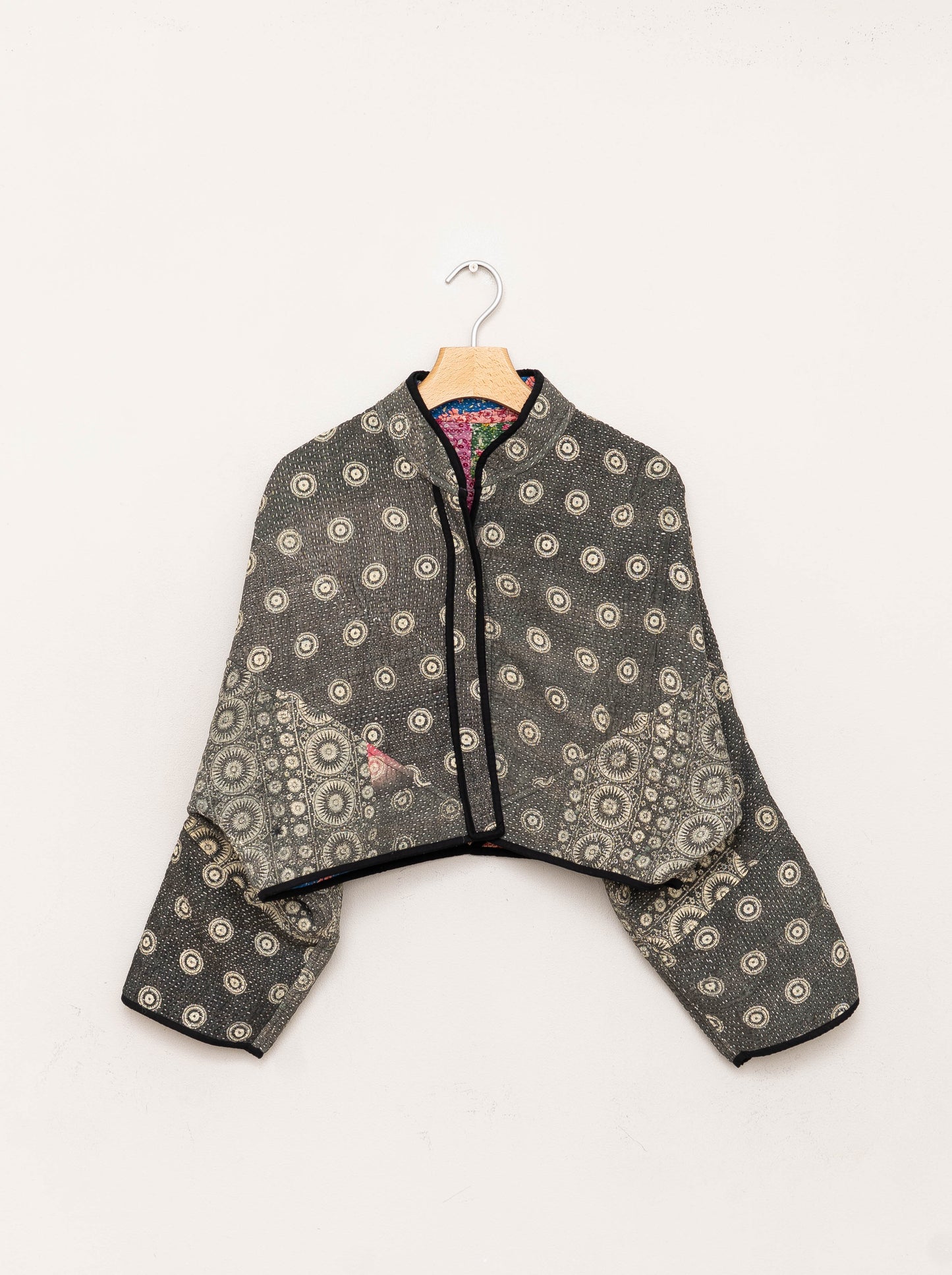 The Kaira Cropped Quilted Patchwork Kantha Jacket