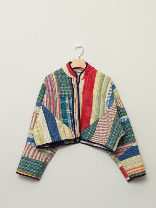 The Kaira Cropped Quilted Patchwork Kantha Jacket