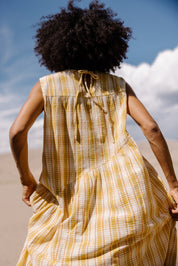 The Anan Gathered Dress  ~ Turmeric Check