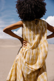 The Anan Gathered Dress  ~ Turmeric Check