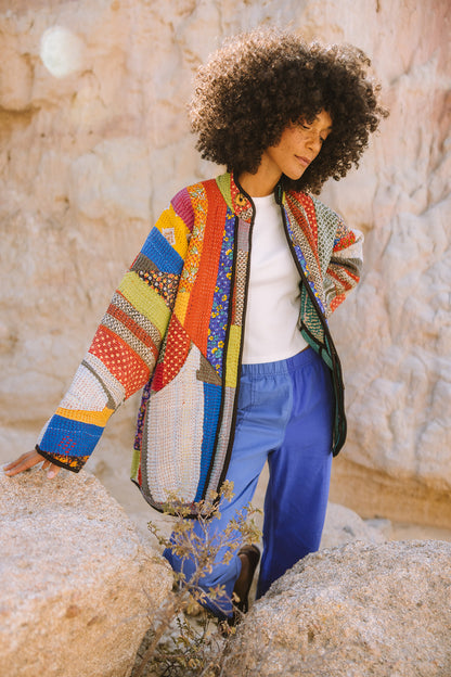 The Narmada Quilted Patchwork Kantha Jacket