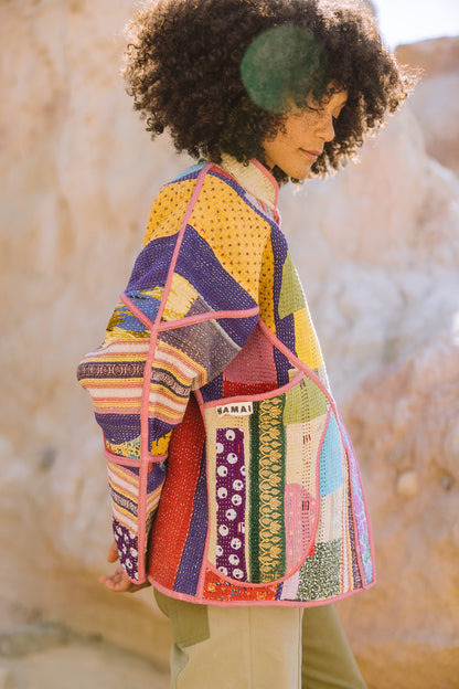 The Ladhiya Quilted Patchwork Kantha Jacket