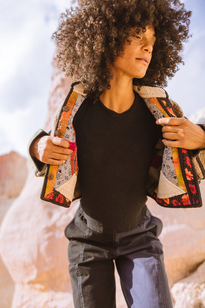 The Kaira Cropped Quilted Patchwork Kantha Jacket